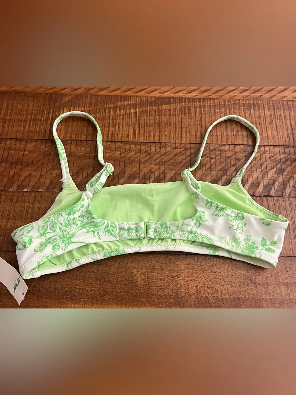 NWT Aerie Straight Scoop Bikini Top in White + Green Floral - Size S
